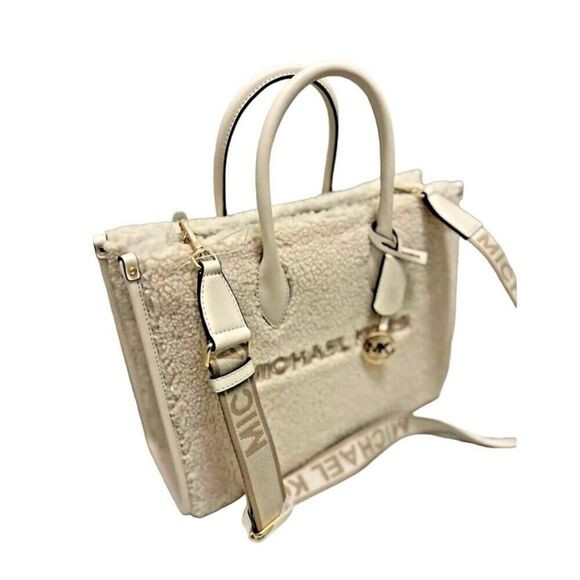 Michael Kors Mirella Shearling Medium East West Crossbody Tote Bag-Natural Multi - Picture 4 of 8